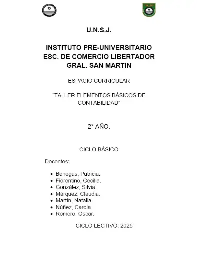 CUADERNILLO TALLER ELEMENTOS BÁSICOS DE CONTABILIDAD 2° AÑO. CICLO BÁSICO